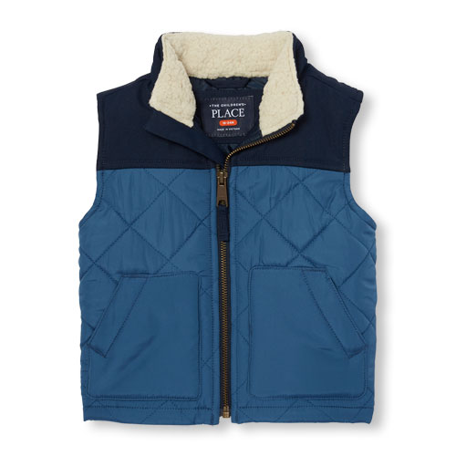 Toddler Boys Mix-Fabric Quilted Zip-Up Vest
