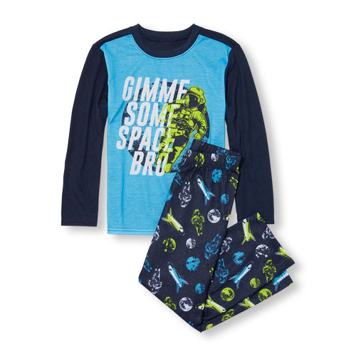 Boys Long Sleeve 'Gimme Me Some Space Bro' Top And Space Print Pants PJ Set