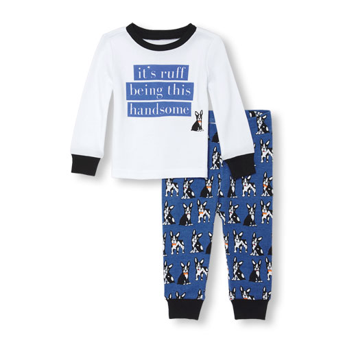 Baby And Toddler Boys Long Sleeve 'It's Ruff Being This Handsome' French Bulldog Top And Printed Pants PJ Set