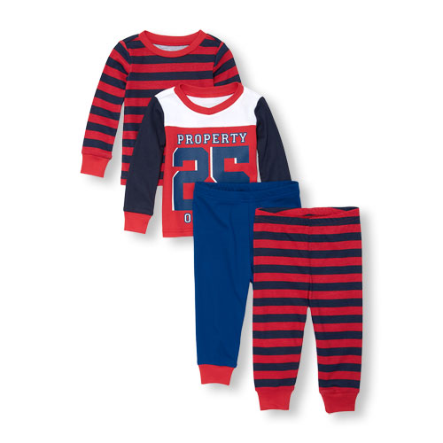 Baby And Toddler Boys Long Sleeve 'Property of Mom' Tops And Pants 4-Piece PJ Set