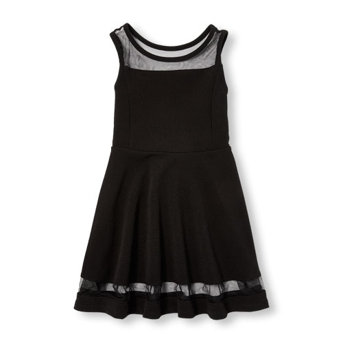 Girls Sleeveless Mesh-Pieced Ponte Dress