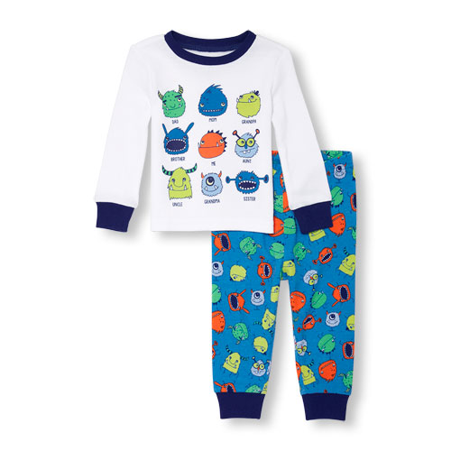 Baby And Toddler Boys Glow-In-The-Dark Long Sleeve Monster Family Top And Printed Pants PJ Set