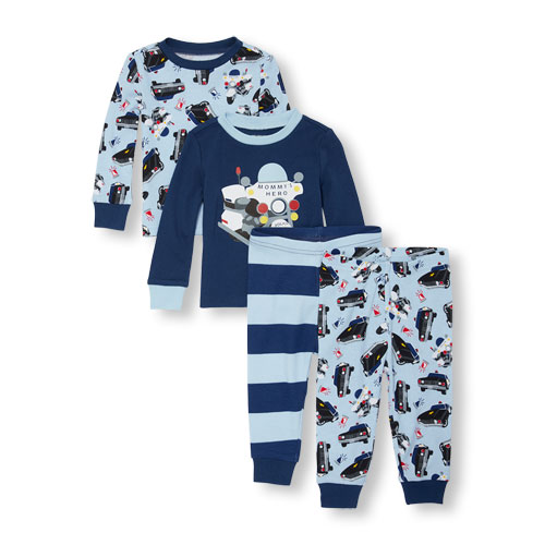 Baby And Toddler Boys Long Sleeve 'Mommy's Hero' Police Tops And Pants 4-Piece Set