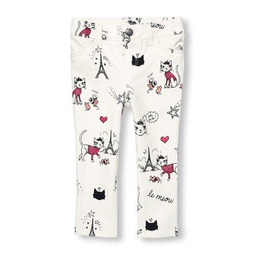 Toddler Girls Glitter French Kitty Doodle Print Knit Jeggings