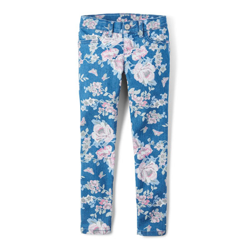 Girls Floral Print Denim Jeggings