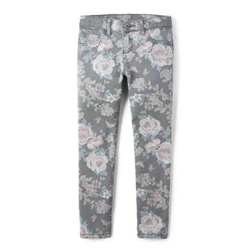 Girls Floral Print Denim Jeggings