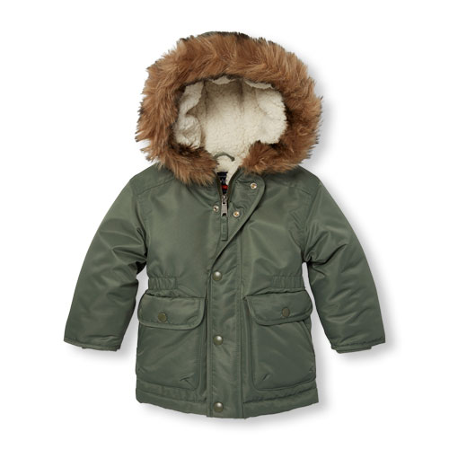 Toddler Boys Long Sleeve Faux Fur Hooded Parka