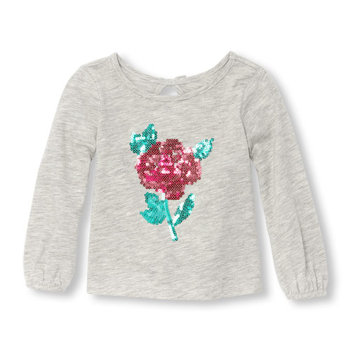 Toddler Girls Long Sleeve Embellished Keyhole Back Top