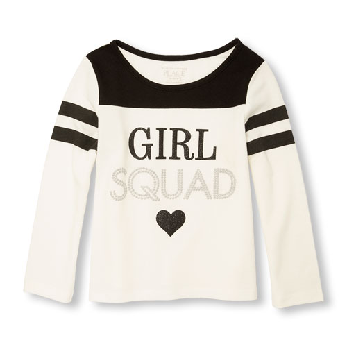 Toddler Girls Active Long Football Stripe Sleeve Embellished Graphic Top
