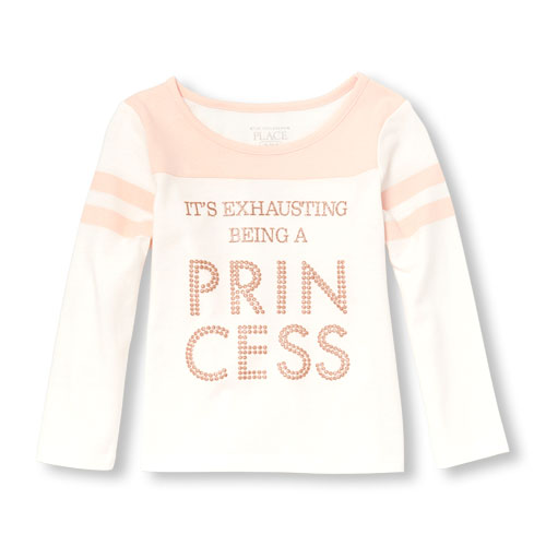 Toddler Girls Active Long Football Stripe Sleeve Embellished Graphic Top