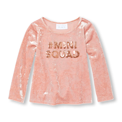Toddler Girls Long Sleeve Embellished Graphic Velour Top