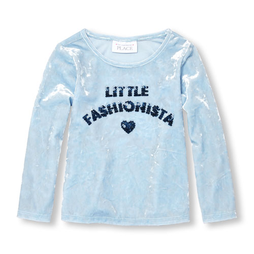 Toddler Girls Long Sleeve Embellished Graphic Velour Top
