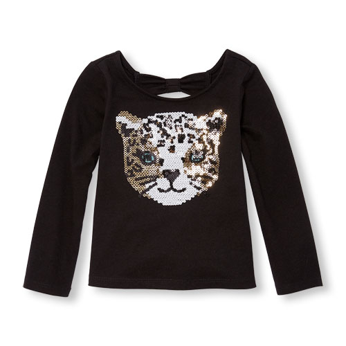 Toddler Girls Long Sleeve Embellished Graphic Cutout Back Top