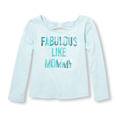 Toddler Girls Long Sleeve Embellished Graphic Cutout Back Top