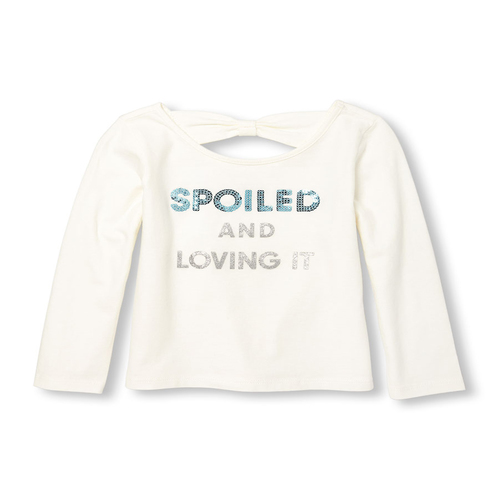 Toddler Girls Long Sleeve Embellished Graphic Cutout Bow Back Top