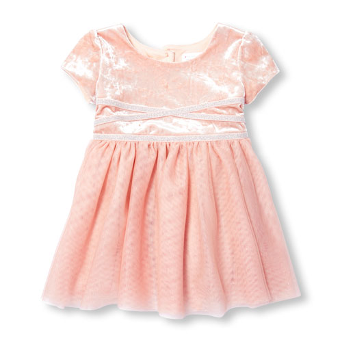 Toddler Girls Short Sleeve Crushed Velour Empire Tutu Dress