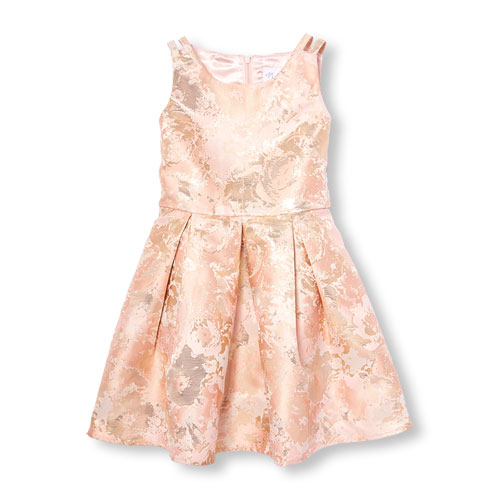 Girls Sleeveless Metallic Jacquard Dress