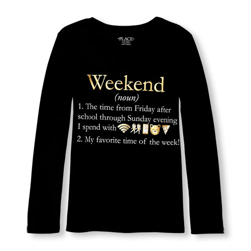 Girls Long Sleeve 'Weekend' Definition Graphic Tee