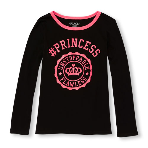 Girls Long Sleeve Glitter 'Princess Unstoppable Flawless' Graphic Tee