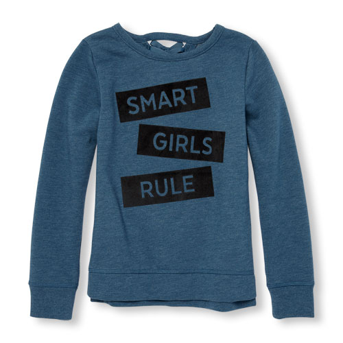 Girls Long Sleeve 'Smart Girls Rule' Lace-Up Back Top