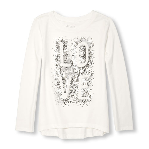 Girls Long Sleeve Sequin Graphic Hi-Low Top