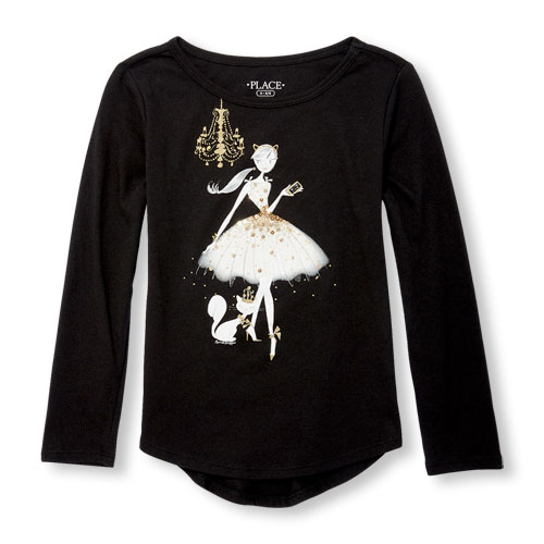 Girls Long Sleeve Sequin Graphic Top