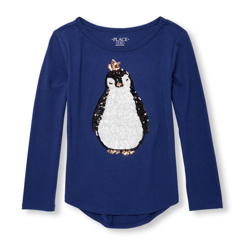 Girls Long Sleeve Sequin Graphic Top