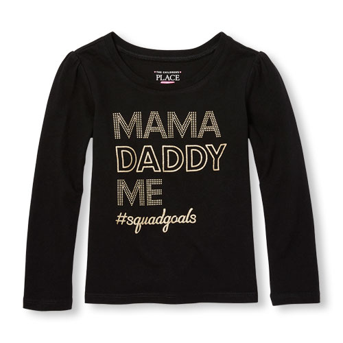 Toddler Girls Long Sleeve Glitter 'Mama Daddy Me SquadGoals' Graphic Tee