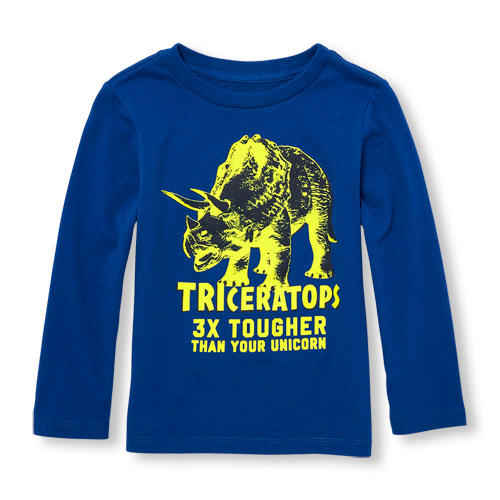 Toddler Boys Long Sleeve 'Triceratops 3x Tougher Than Your Unicorn' Graphic Tee