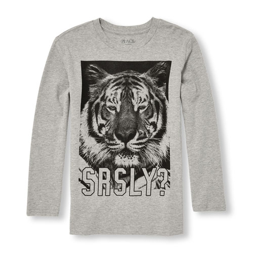 Boys Long Sleeve 'Srsly' Tiger Graphic Tee