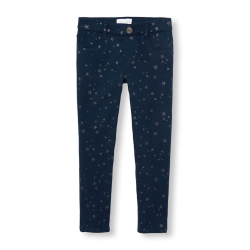 Girls Glitter Star Print Knit Jeggings