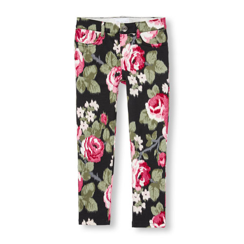 Girls Glitter Floral Print Knit Jeggings