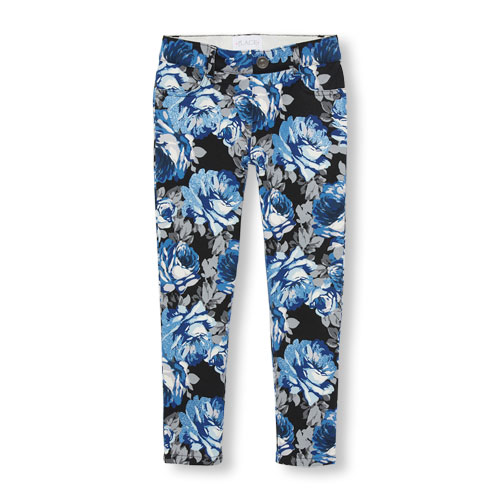 Girls Glitter Floral Print Knit Jeggings