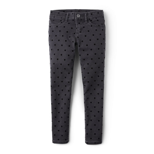 Girls Velvet Polka Dot Flocked Denim Jeggings