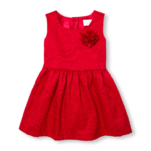 Toddler Girls Sleeveless Rose Jacquard Dress