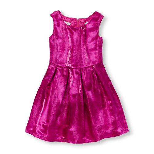 Girls Sleeveless Metallic Jacquard Woven Dress