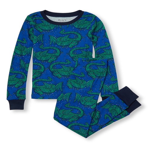 Boys Long Sleeve Dragon Print Top And Pants PJ Set