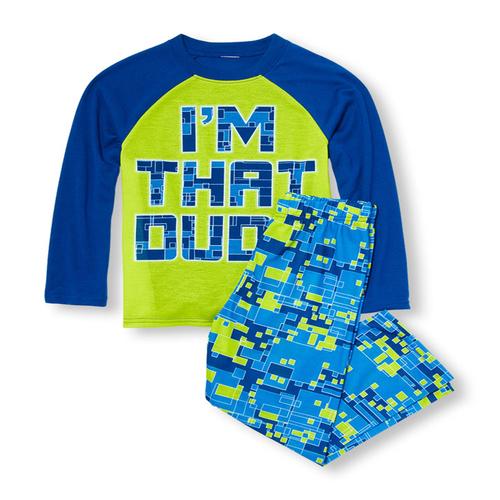Boys Long Raglan Sleeve 'I'm That Dude' Top And Digital Camo Print Pants