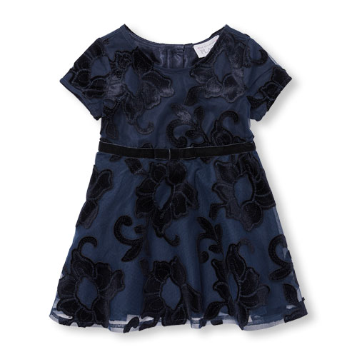 Toddler Girls Velvet Floral Lace Dress
