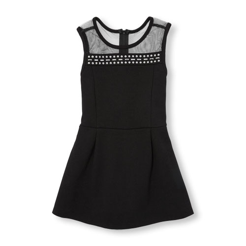 Girls Sleeveless Stud Knit Romper Dress