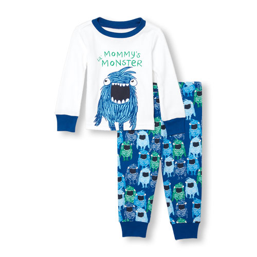 Baby And Toddler Boys Glow-In-The-Dark Long Sleeve 'Mommy's Lil Monster' Top And Printed Pants PJ Set