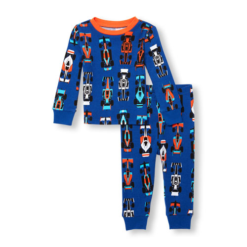 Baby And Toddler Boys Long Sleeve Racecar Printed Top And Pants PJ Set