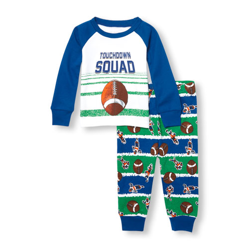 Baby And Toddler Boys Long Raglan Sleeve 'Touchdown Squad' Graphic Top And Printed Pants PJ Set