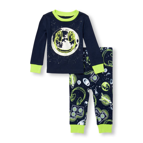 Baby And Toddler Boys Long Sleeve DJ Moon Graphic Top And Printed Pants PJ Set