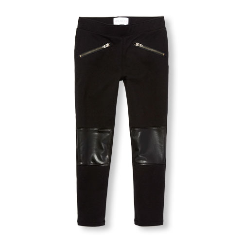 Girls Faux Leather Knee Knit Jeggings