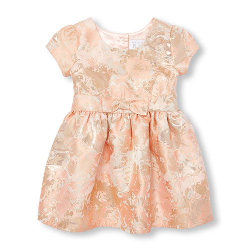 Toddler Girls Short Sleeve Rose Jacquard Woven Dress