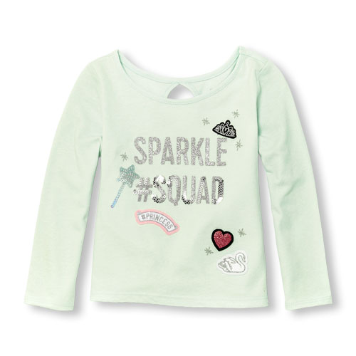 Toddler Girls Long Sleeve Sequin Graphic Patch Top