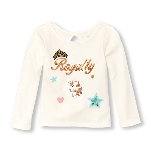Toddler Girls Long Sleeve Sequin Graphic Patch Top