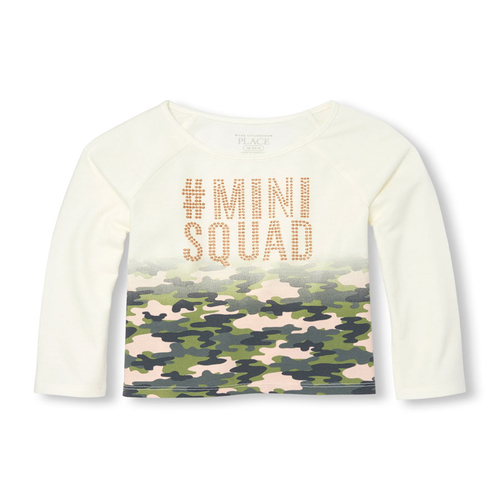 Toddler Girls Active Long Sleeve Glitter 'Mini Squad' Camo Top