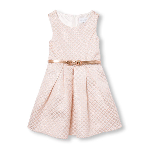 Girls Sleeveless Diamond Jacquard Dress